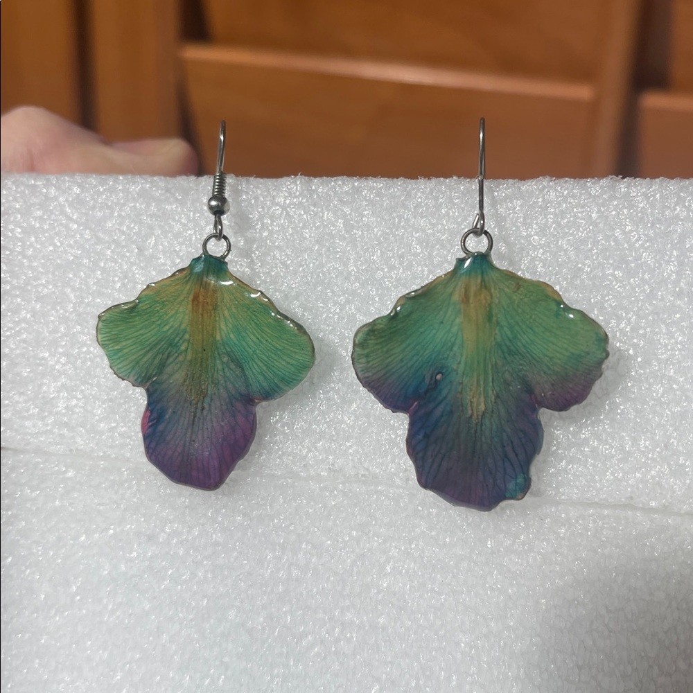 Vintage Orchid Leaf Purple & Teal Artisan Earrings